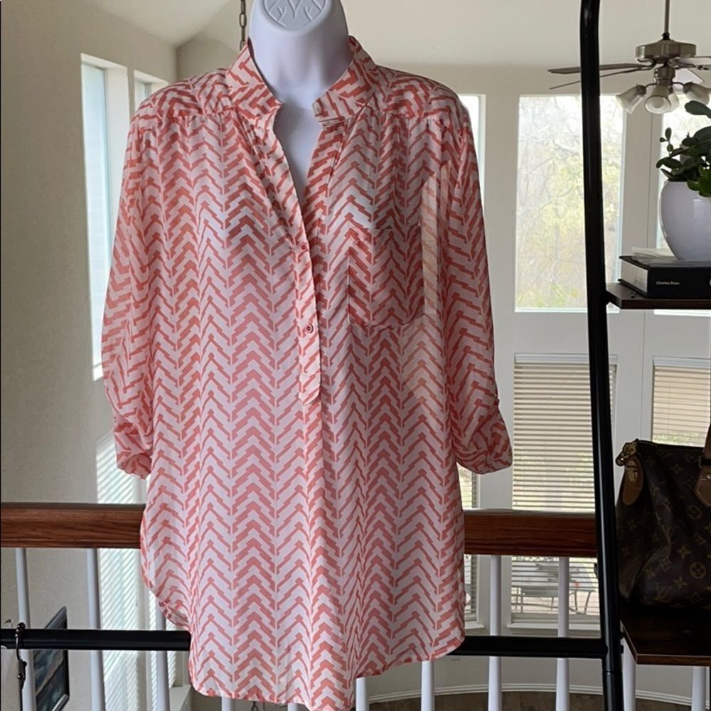 ❤️ XTAREN Orange Chevron Tunic Blouse Size M ❤️